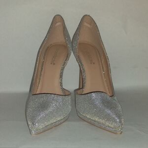 Shoe Dazzle Silver Glitter Pointed High Heels (J588)